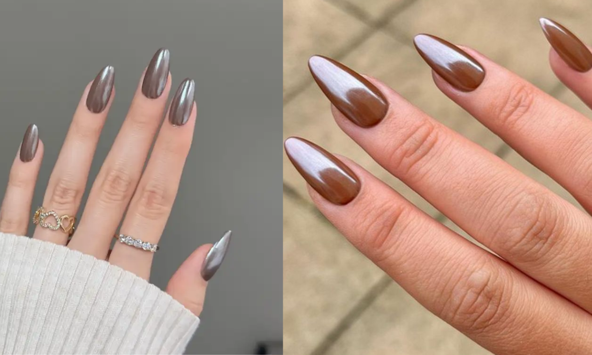 20 Hailey Bieber Chocolate Brown Glazed Donut Nails