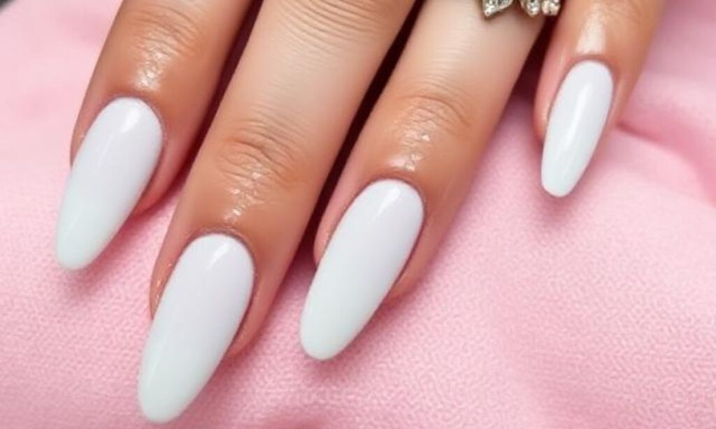 Bridal Coconut Chrome White Nails