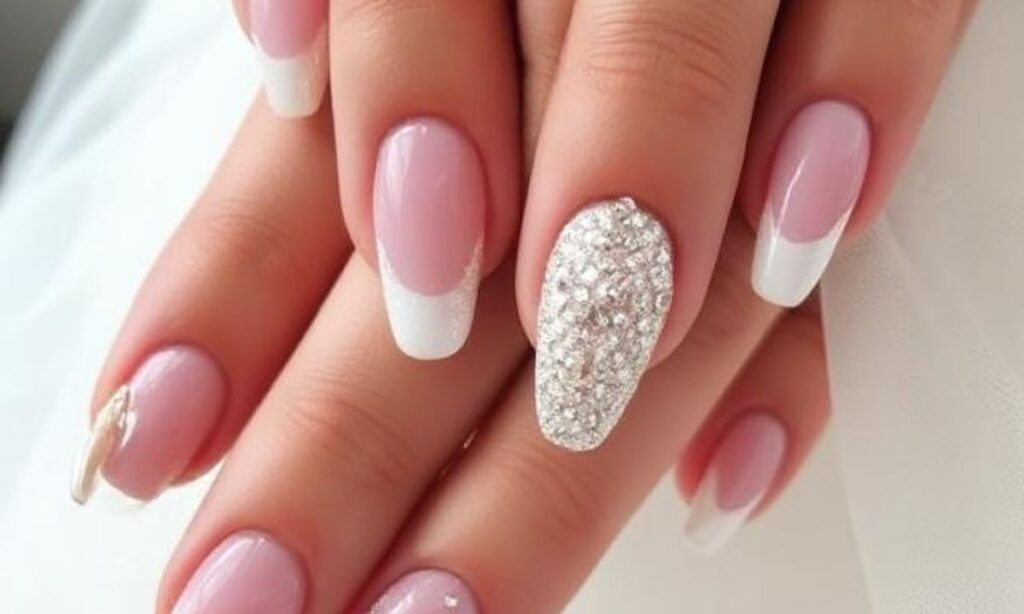 Fabulous Bride White Sparkly Nails