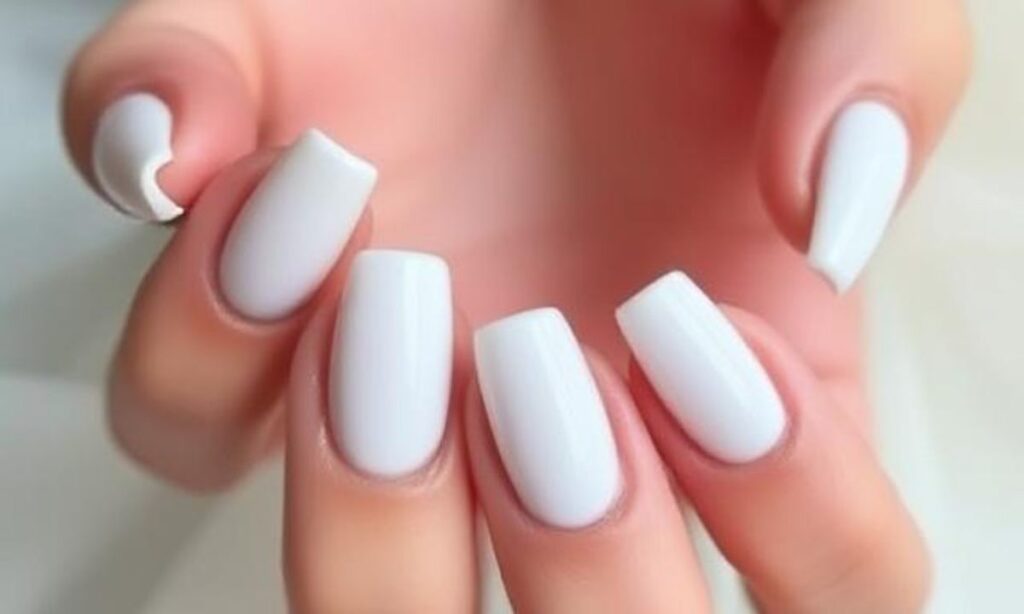 Milky White Bridal Nails With Pearls