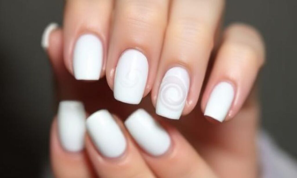 Simple White Swirl Nuptial Nails