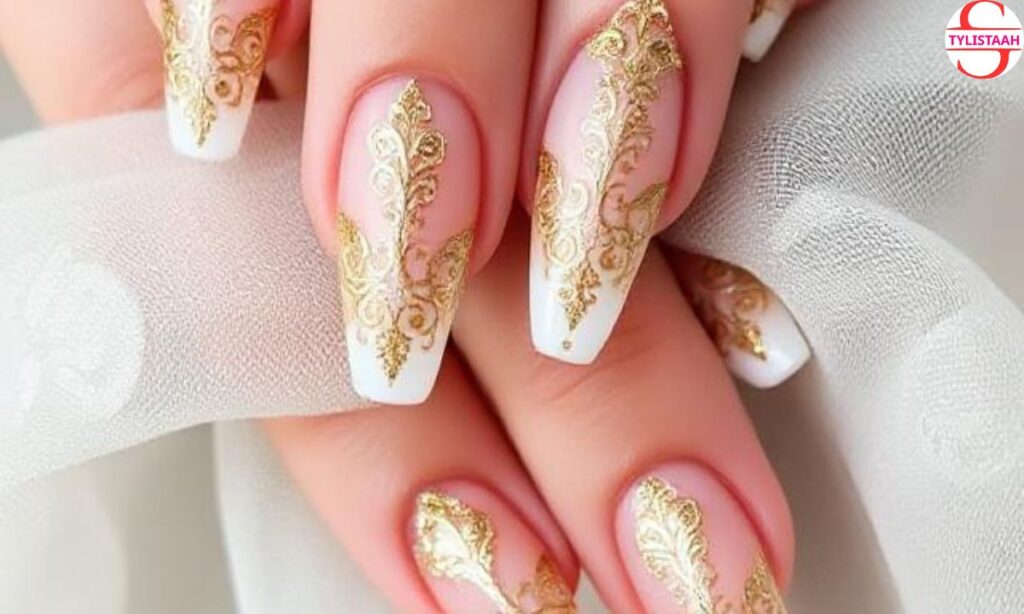 gold-filigree-french-bridal-nails