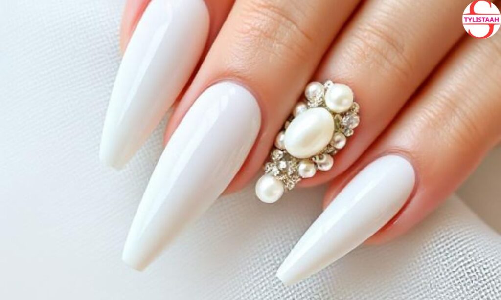 milky-white-bridal-nails-with-pearls