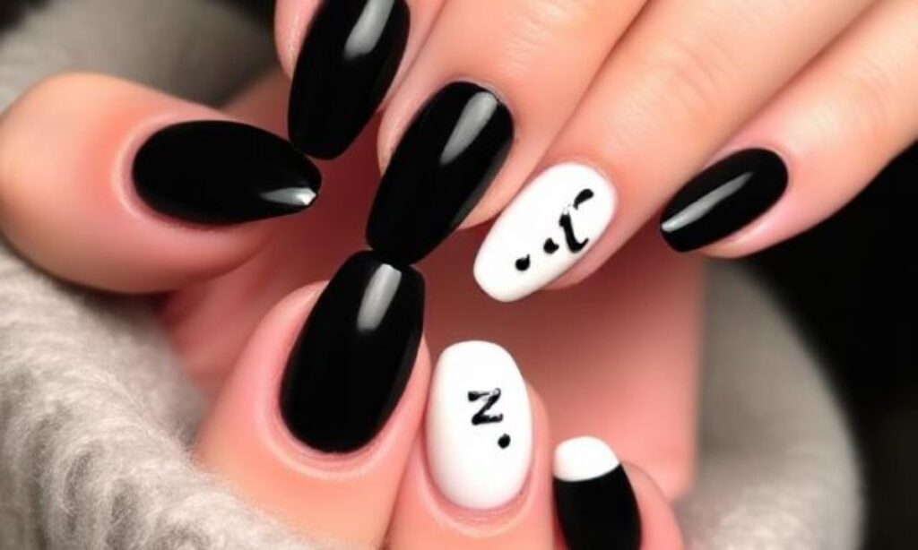 Black And White French And Half Moon Nails