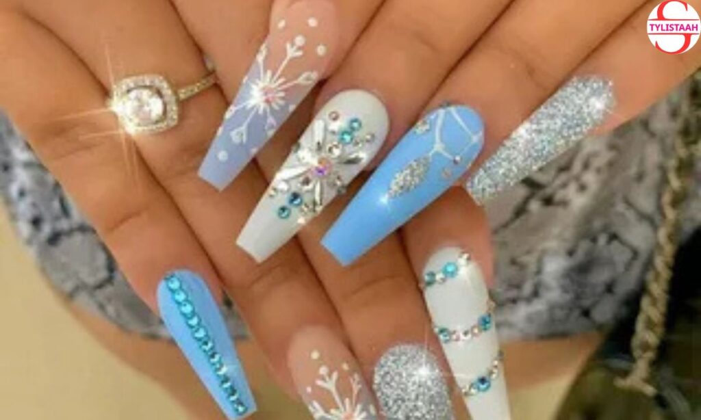 Blue Christmas Coffin Nails