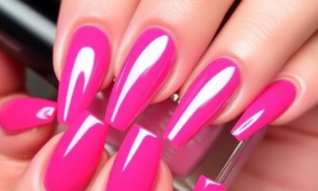 Bright Pink Chrome Nails