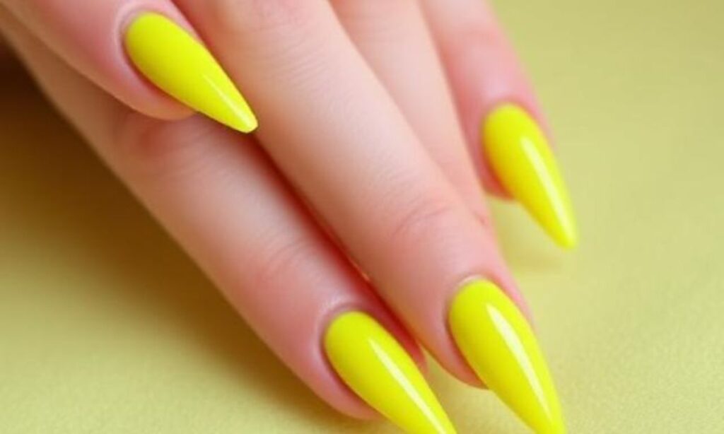 Bright Yellow Lemon Stiletto Nails