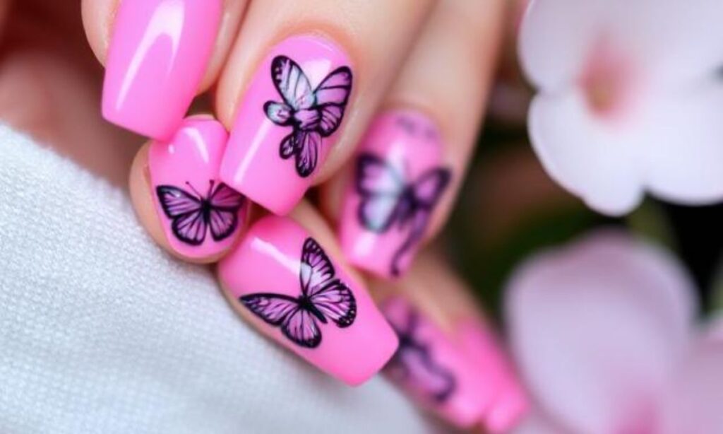 Butterfly Designs On Pink Nails