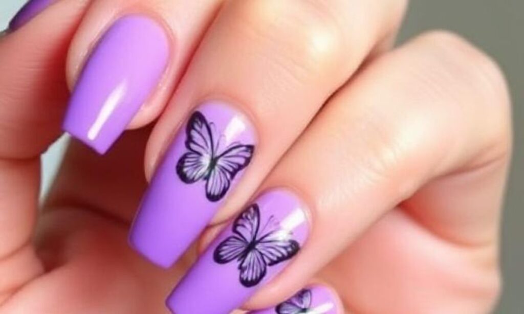 Butterfly Designs On Purple Nails