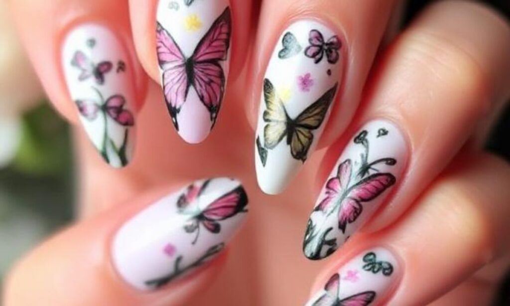 Butterfly Spring Coffin Nail Designs