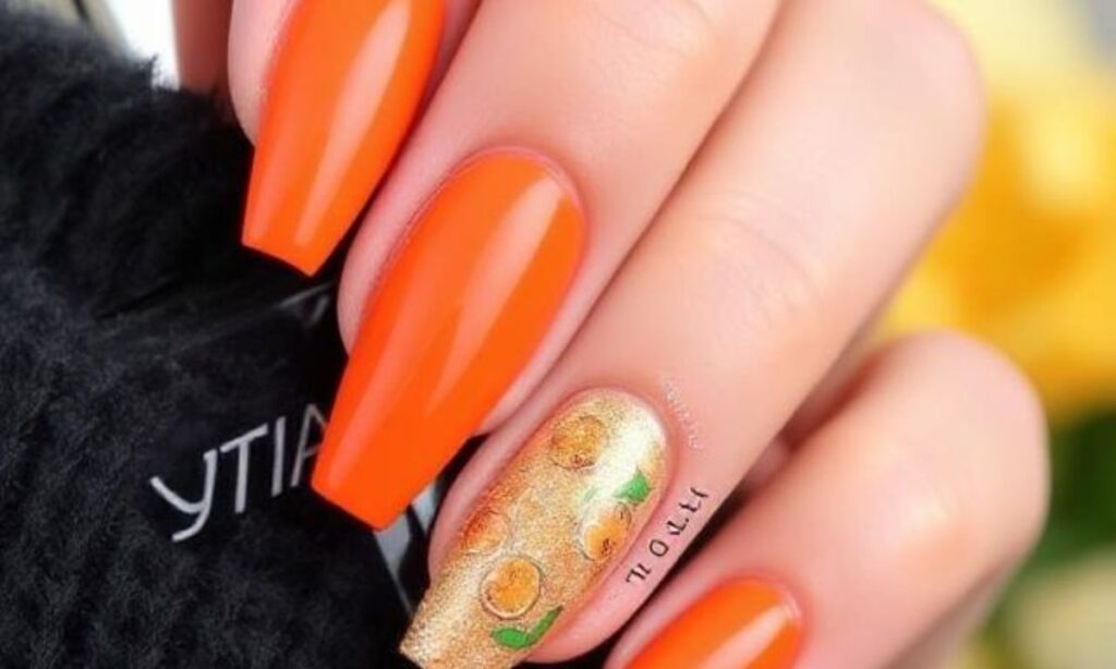 Chic Chrome Orange Fruit Nails