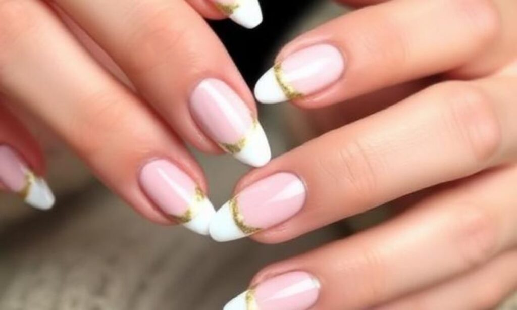 Chic Gold Micro French Tip Nails
