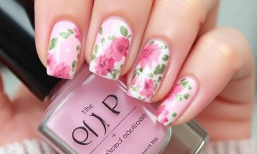 Classy Pink Floral Nails