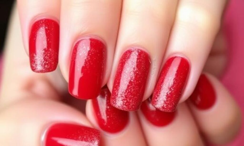 Classy Sparkly Red French Manicure