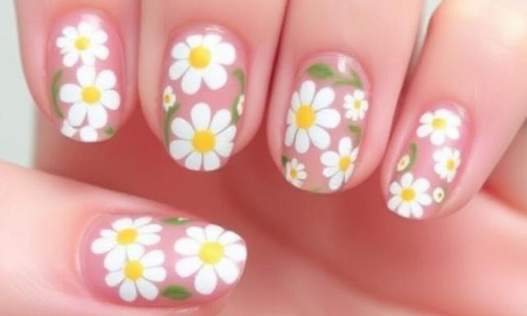 Classy White Daisies Spring Nail Designs