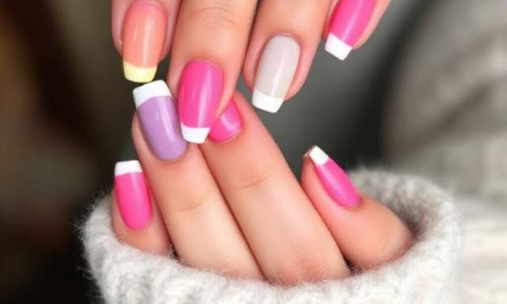 Colorful Almond-Shaped French Manicure