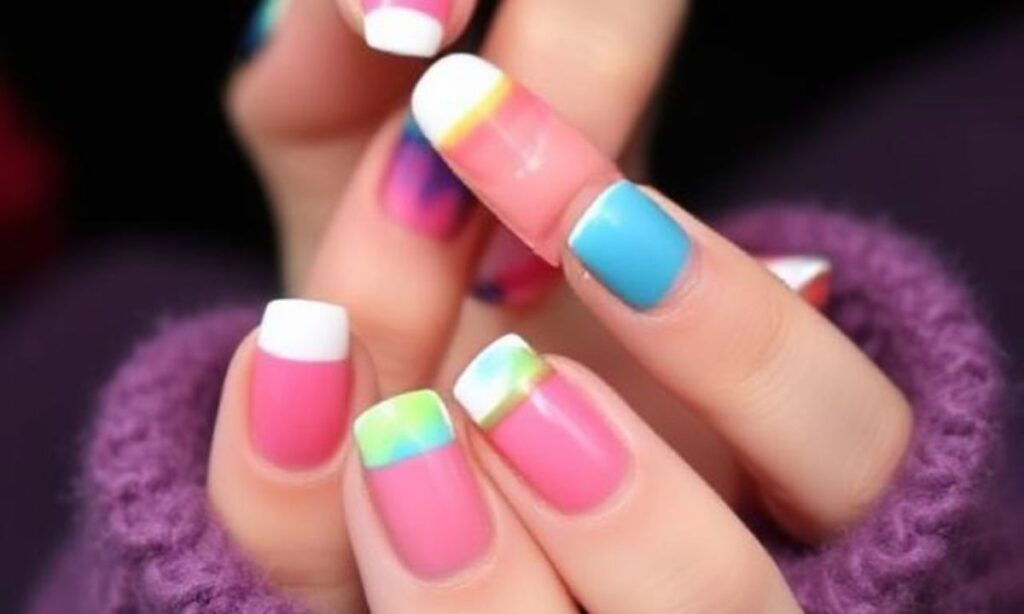 Colorful French And Half Moon Nails