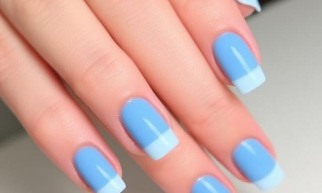 Cute Blue Glossy French Manicure