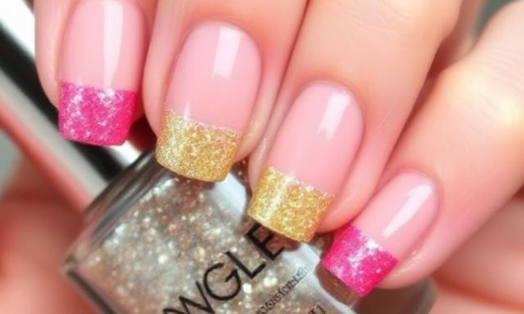 Cute Colorful French Manicure With Glitter