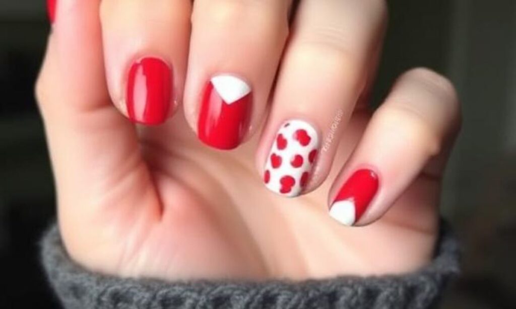Cute Mismatched Red Nail Art