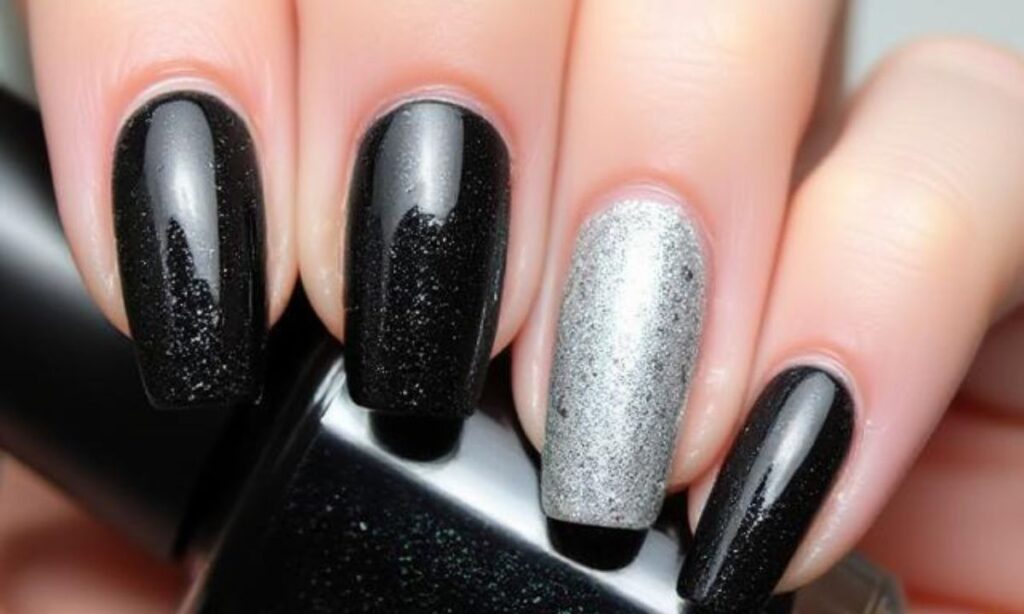 Black And White Shimmery Nails