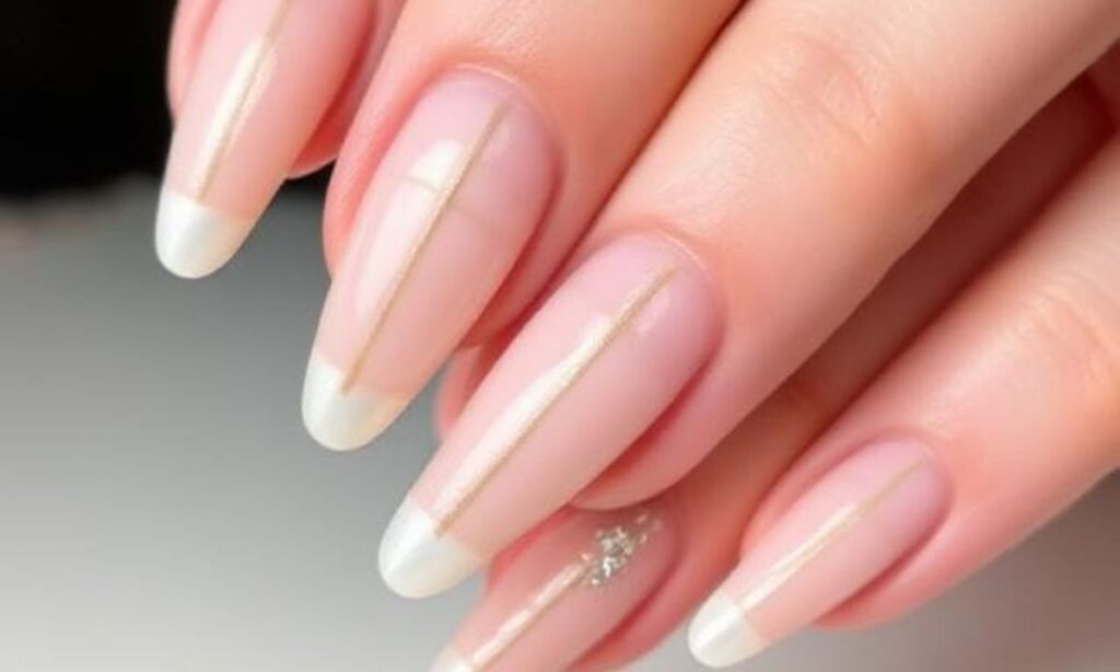 . Classy Nude And Turquoise Spring Nails