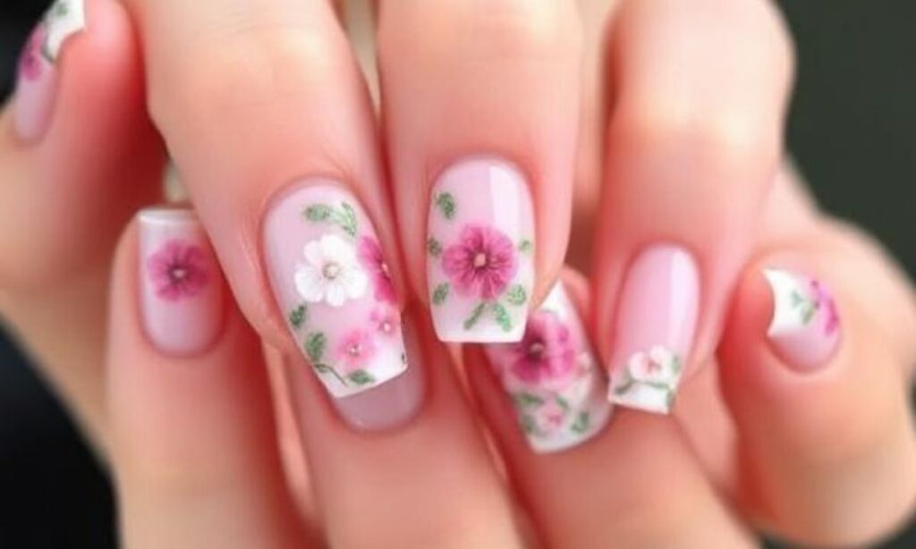 Cute Short Acrylic Nails With Flowers