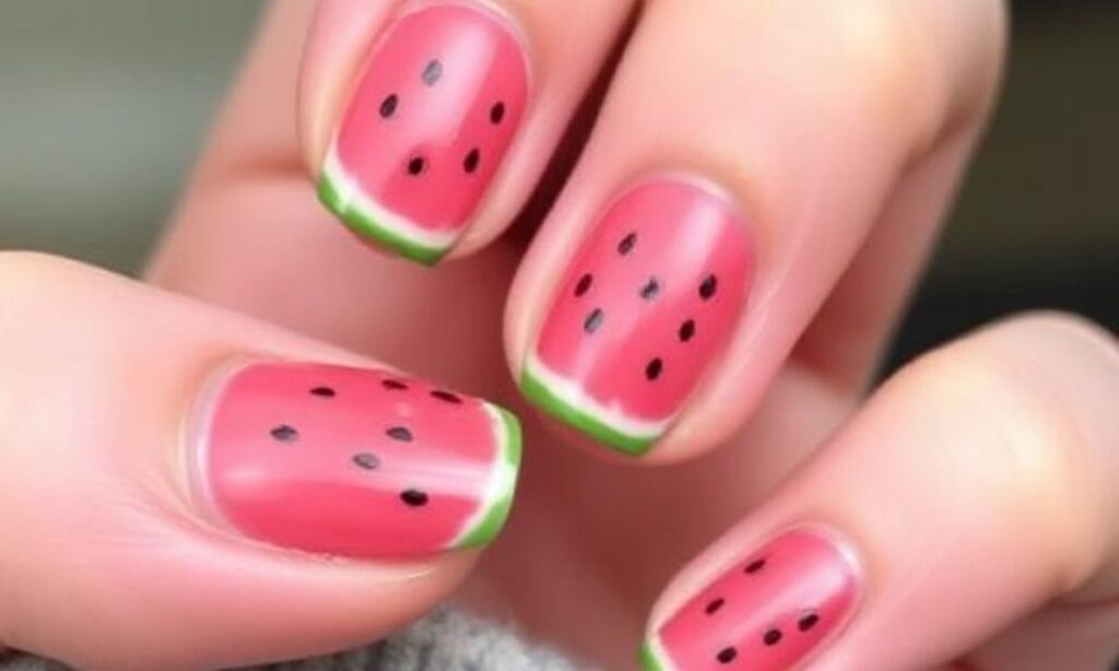 Cute Watermelon Cuticle Nails