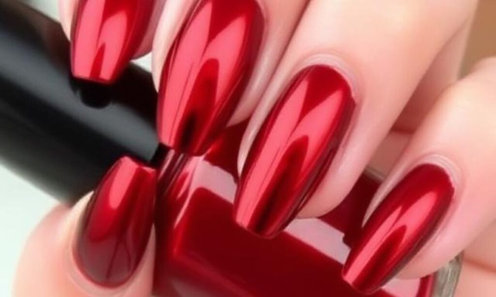 Dark Red Chrome Nails