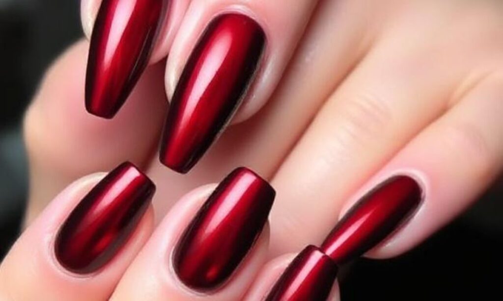Dark Red Chrome Nails