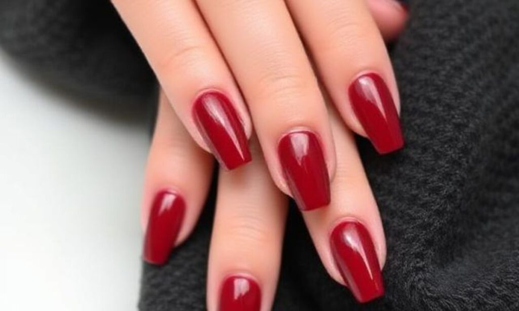 Dark Red Short Nail Design (1)
