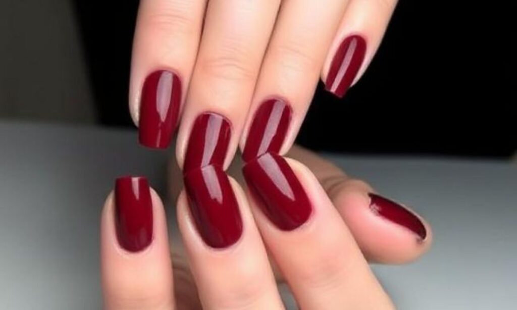 Dark Red Short Nail Design