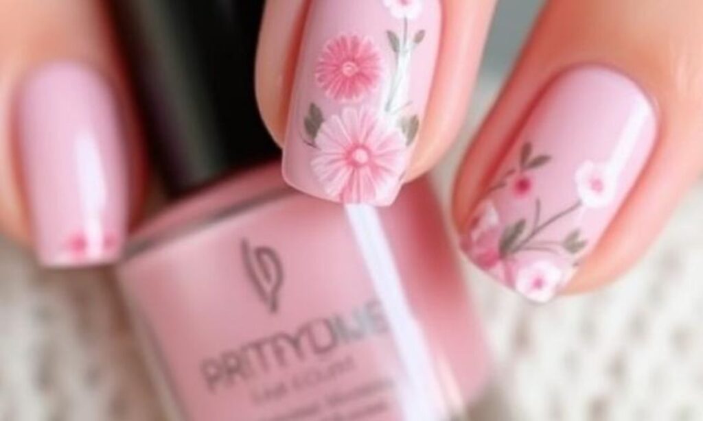 Dusty Pink Flower Spring Nail Designs
