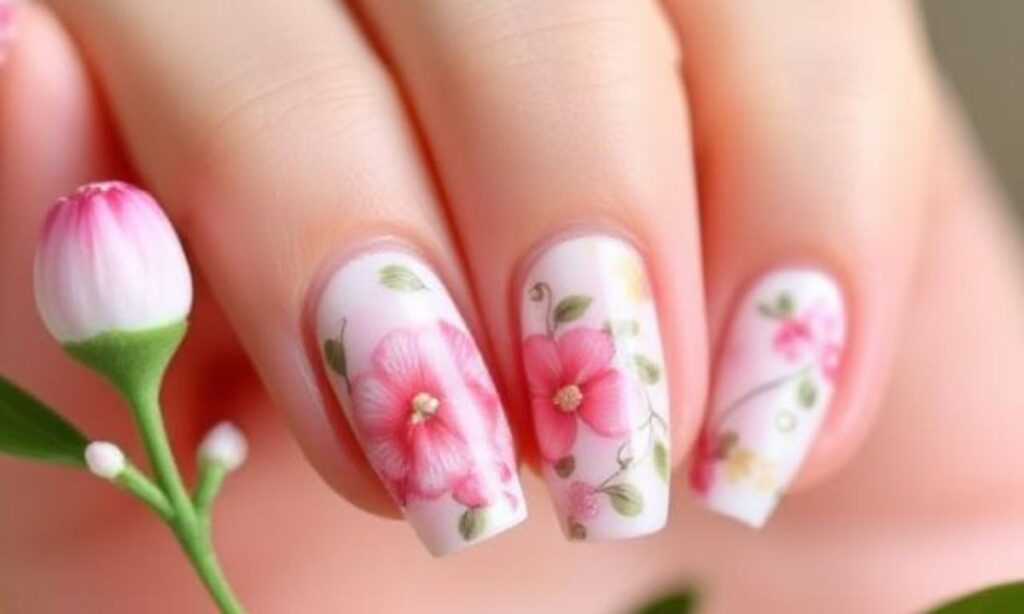 Elegant Flower Swirls Spring Nail Designs