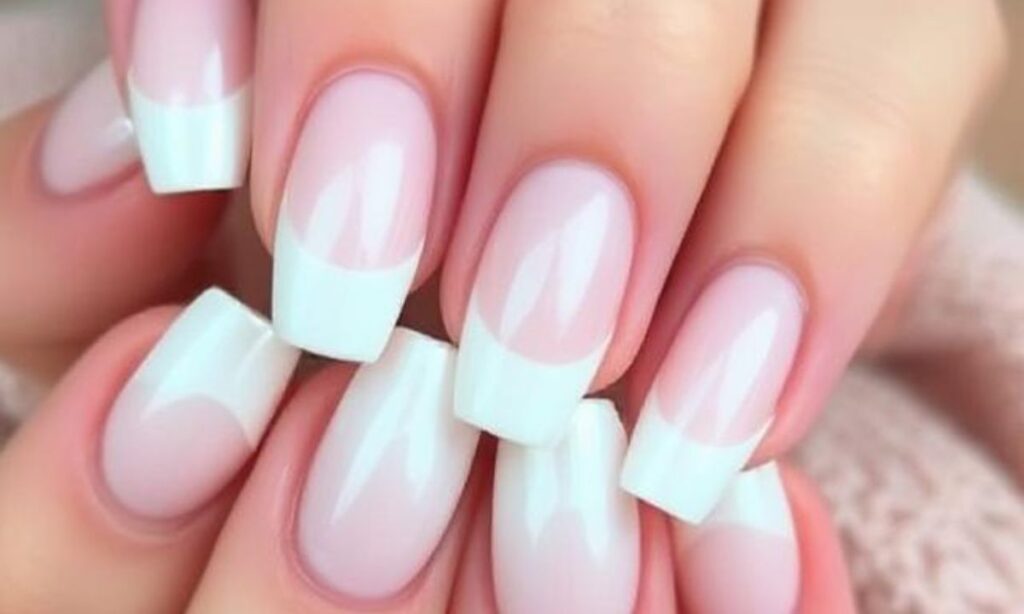 Elegant Pearly Deep French Tip Nails