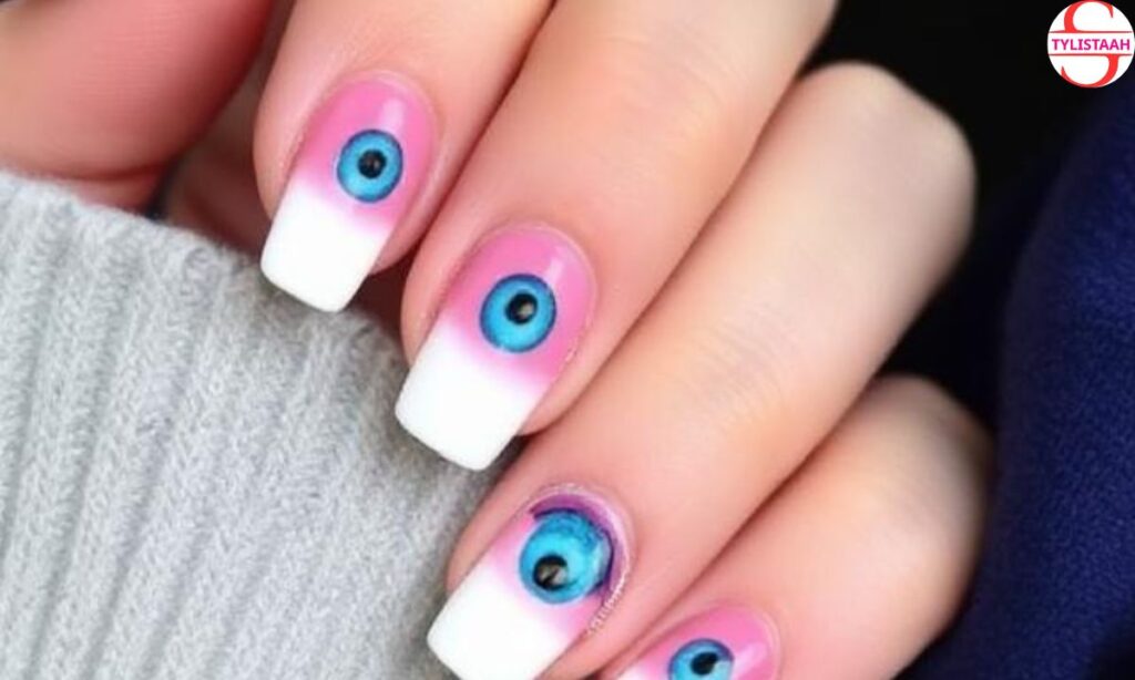 Evil Eye French Ombré Nail Design