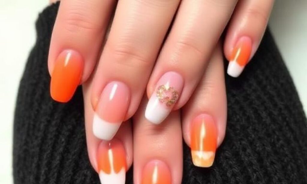 Fabulous Orange And Pearly French Tip Nails