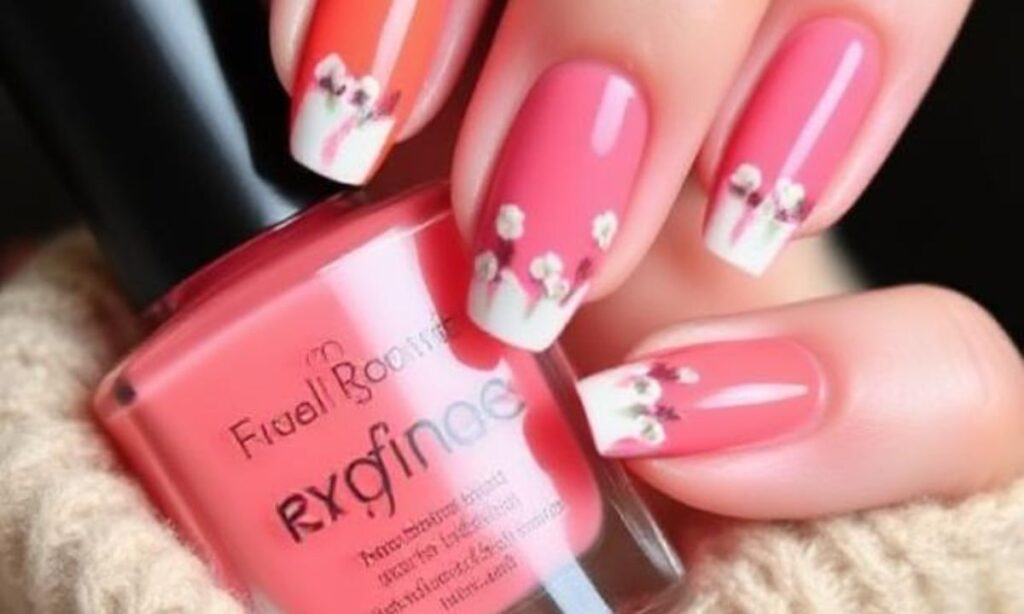 Fun Mandarine And Pink Spring Nails