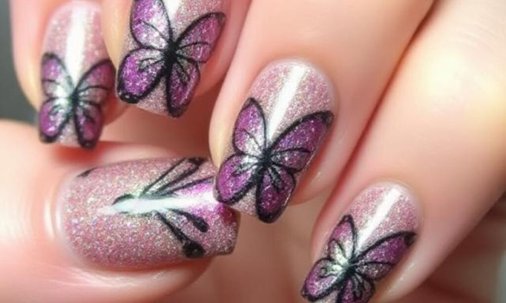 Glitter Butterfly Nail Ideas