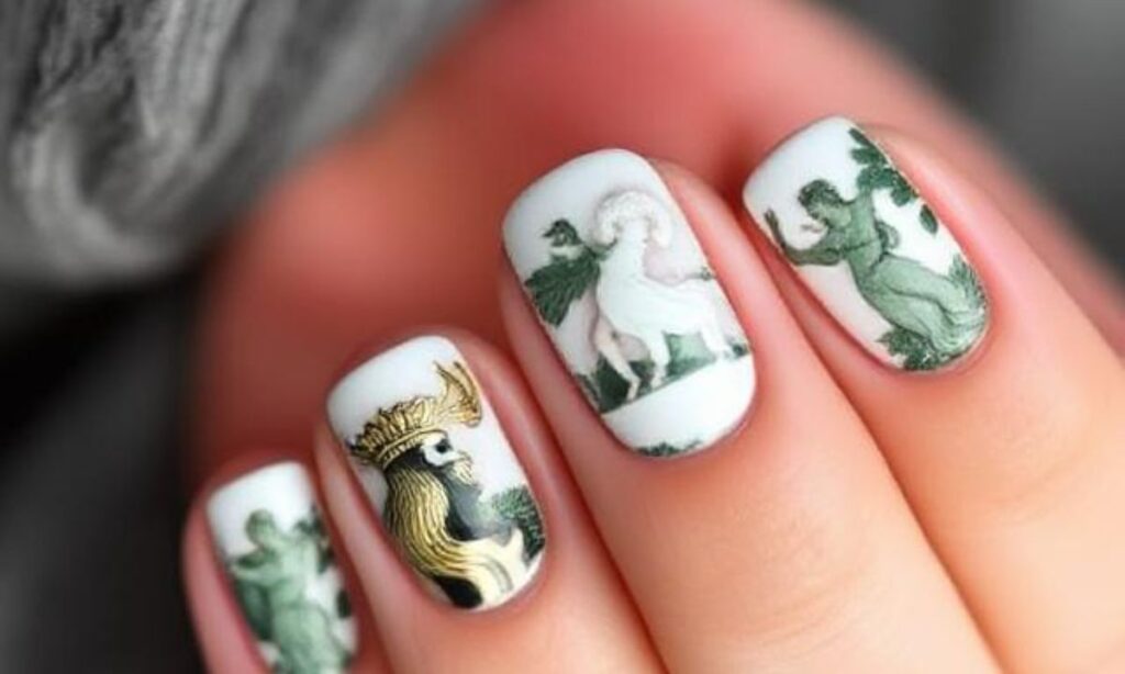 . Gorgeous Greek Mythology-Themed French Nails