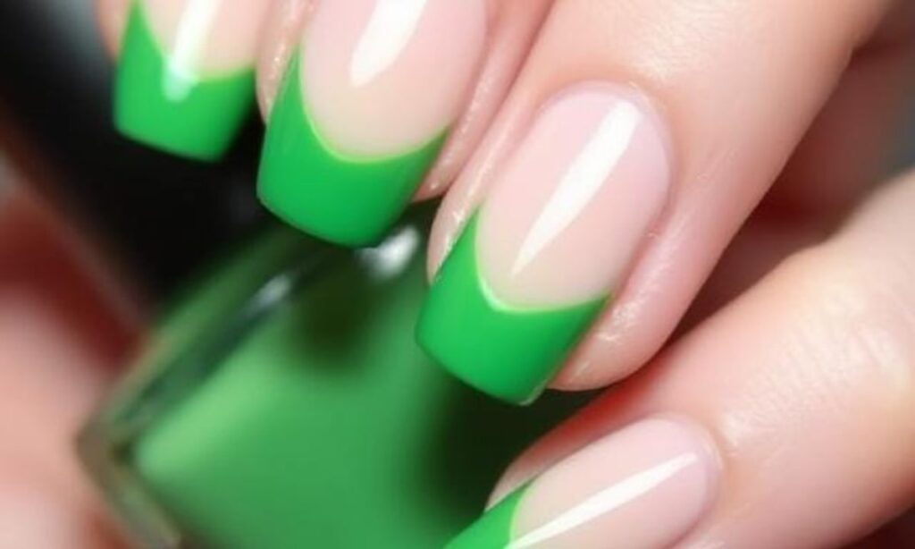 . Gorgeous Green Hybrid French Tip Nails