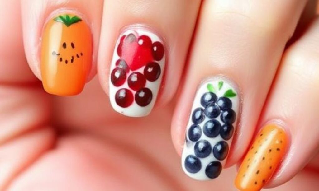 Lemon Summer Fruit Grid Nails (1)