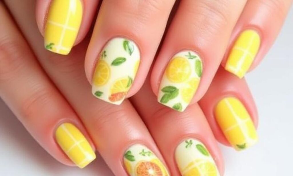 Lemon Summer Fruit Grid Nails