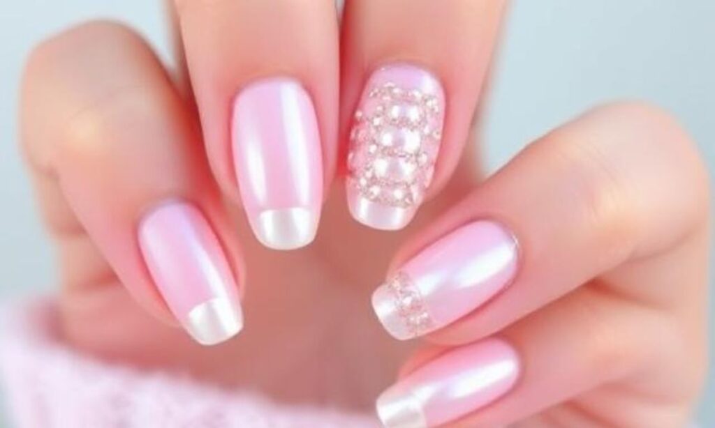 Light Pink Pearly Nail Art