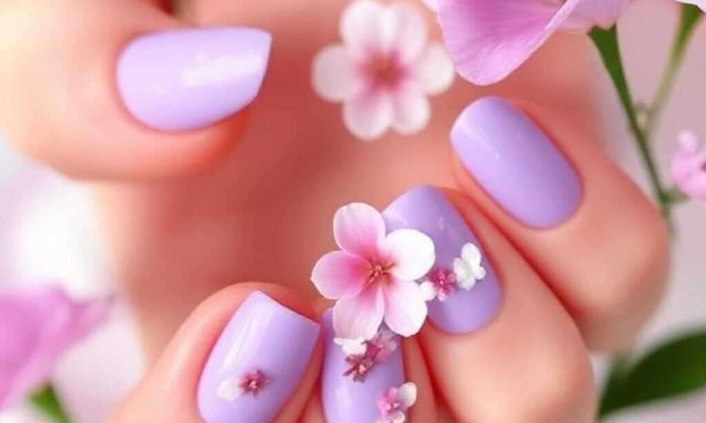 Light Purple Nails With Flowers