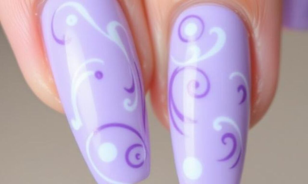 Lilac Nail Art With Swirl Design