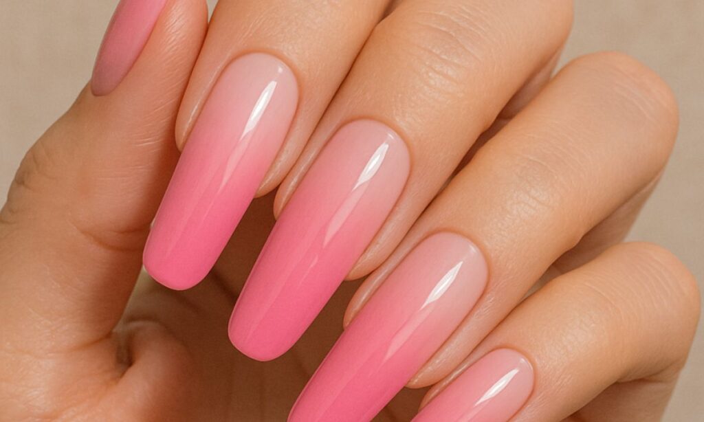 . Long Pink Ombré Nails