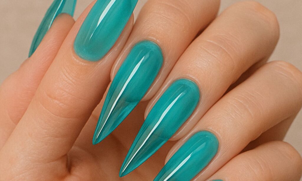 Turquoise Stiletto Glass Nails