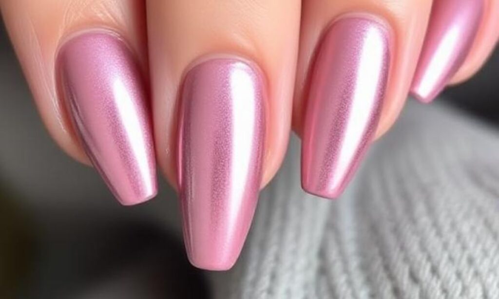 Mauve Chrome Almond Nails
