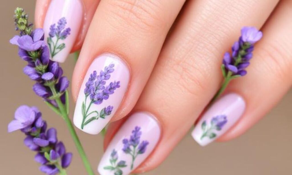 Nail Art With Lavender Flowers